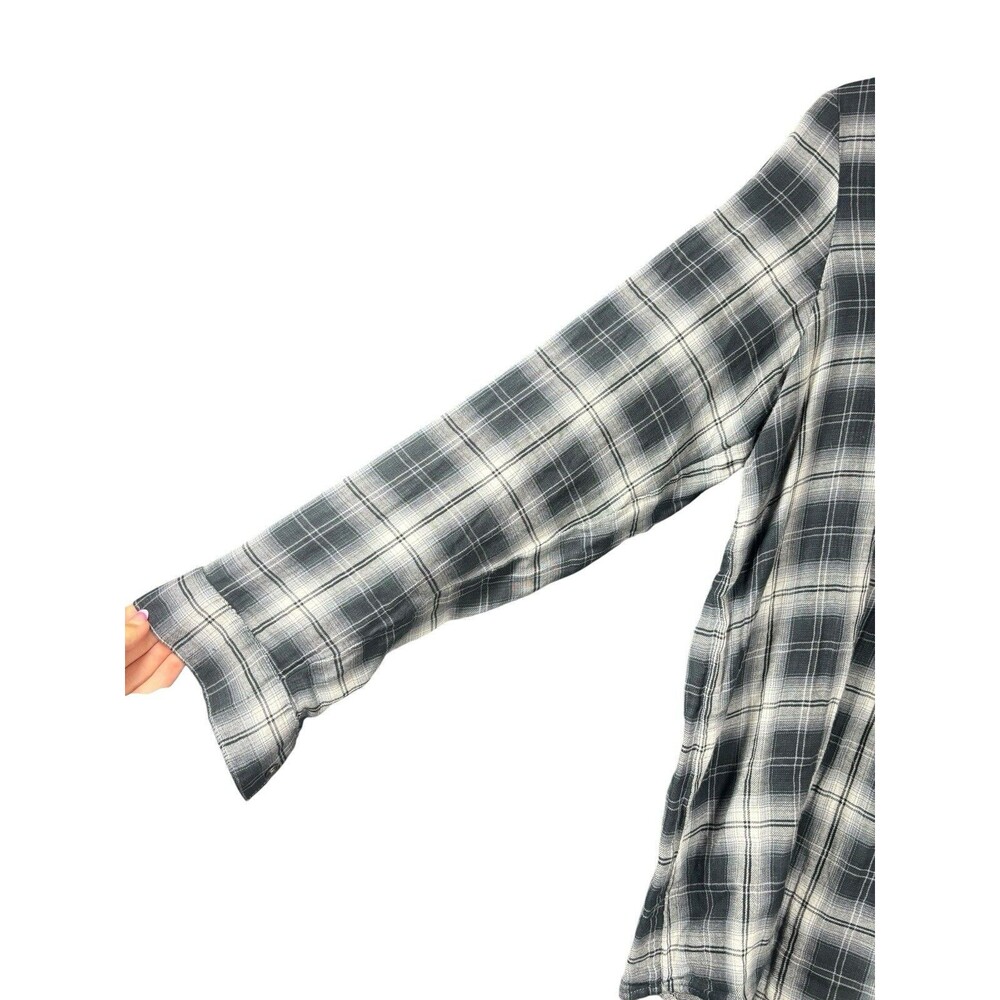 J.Jill Women’s M Black White Plaid 100% Cotton‎ Long Sleeve Tunic Top Casual - Picture 4 of 11